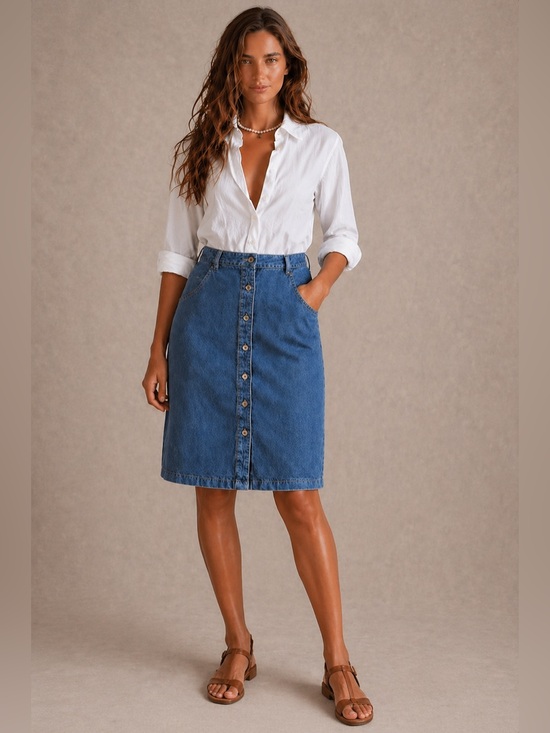 GAP Dresses & Skirts - Gap Button-Front Denim Knee-Length Skirt in Blue